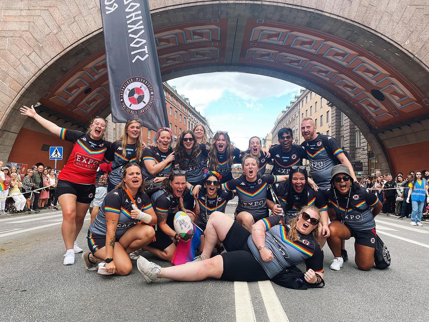 Stockholm Berserksers rugby club at the Pride parade
